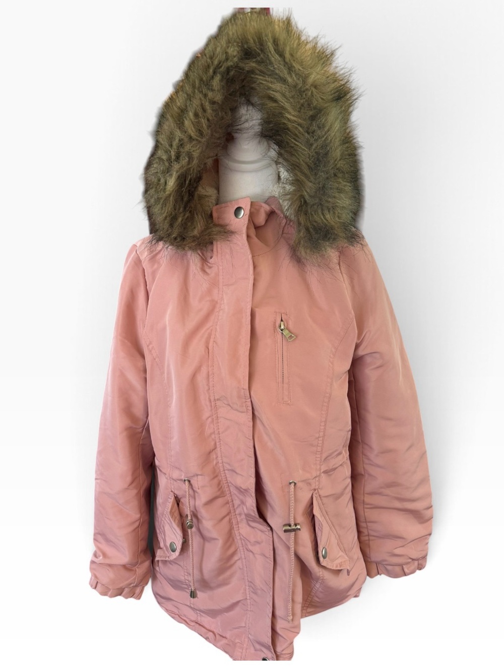Women's Pink Faux-Fur Hooded Parka Jacket by Ambiance Outerwear Size Small